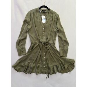 Jessica Simpson Shiloh Mini Dress Dried Herb Green Satin Button Front XL NWT